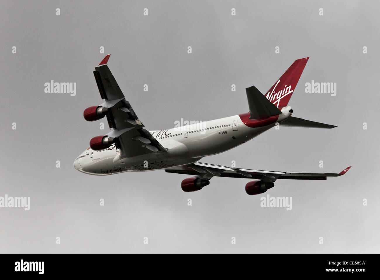 A Boeing B747 - 400 of Virgin Atlantic on departure Stock Photo