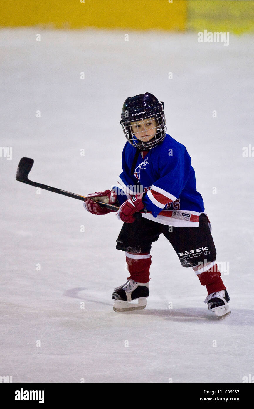 children ice hockey training Stock Photo
