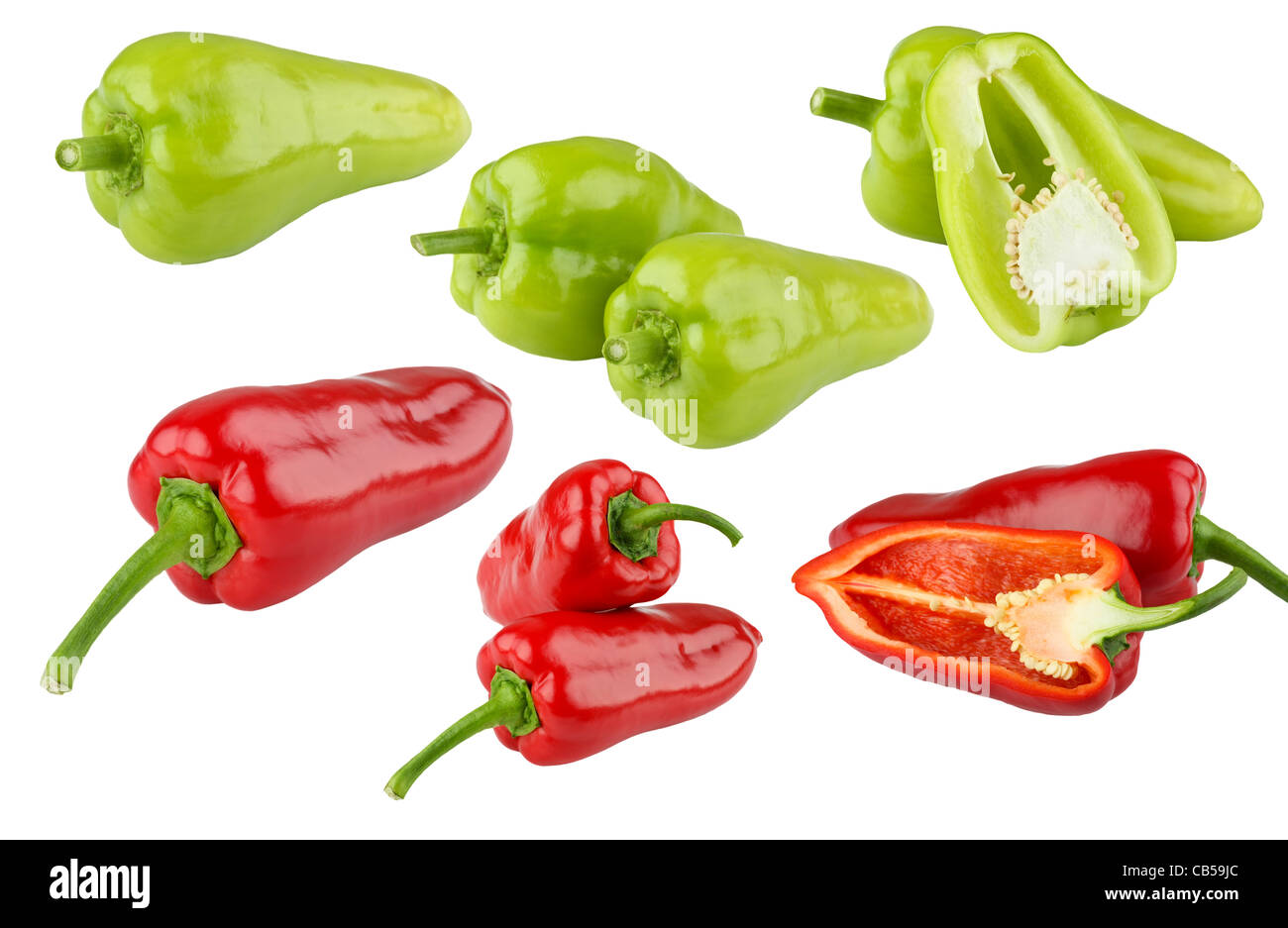 Green and red peppers on white background Stock Photo - Alamy