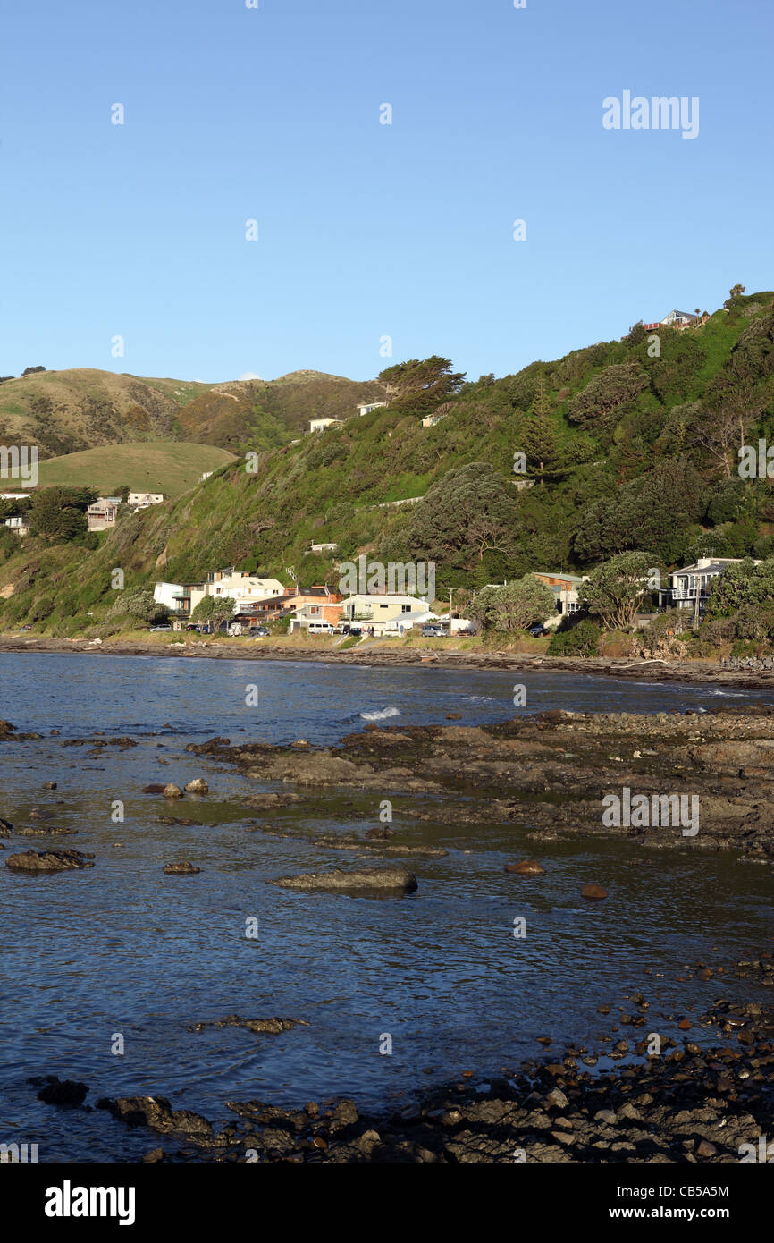 Pukerua Bay at the southern end of the Kapiti Coast. Stock Photo