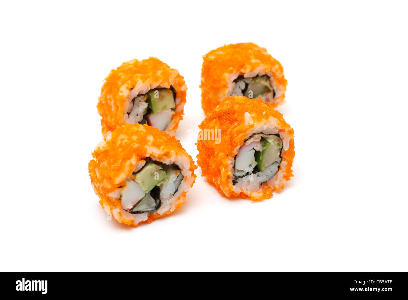 Delicious california rolls isolated on white Stock Photo