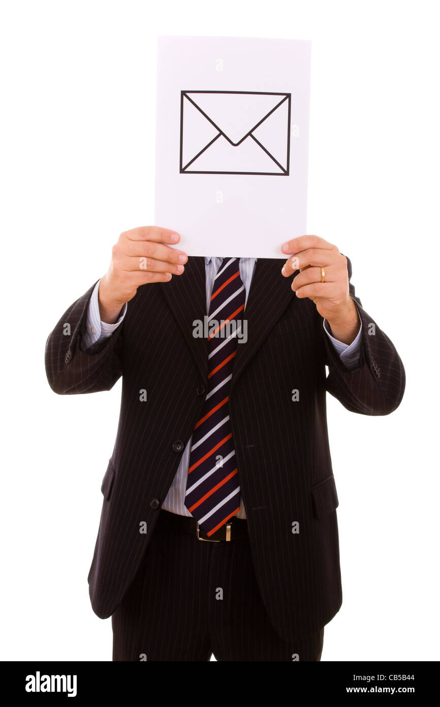businessman hiding behind the email symbol Stock Photo Alamy