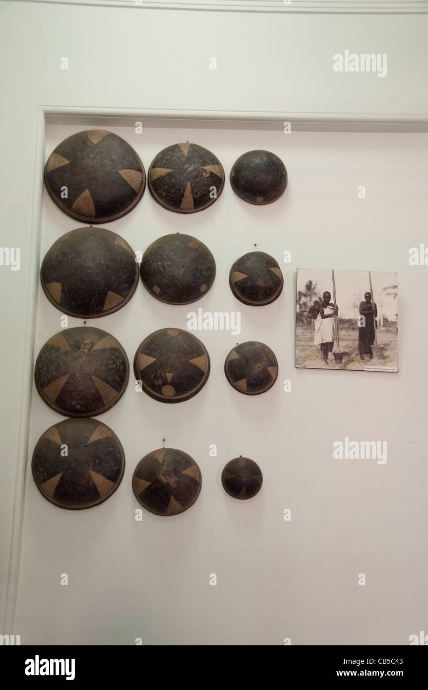 Africa, Mozambique. Capital city of Maputo, Museum of Natural History. African bowl display. Stock Photo