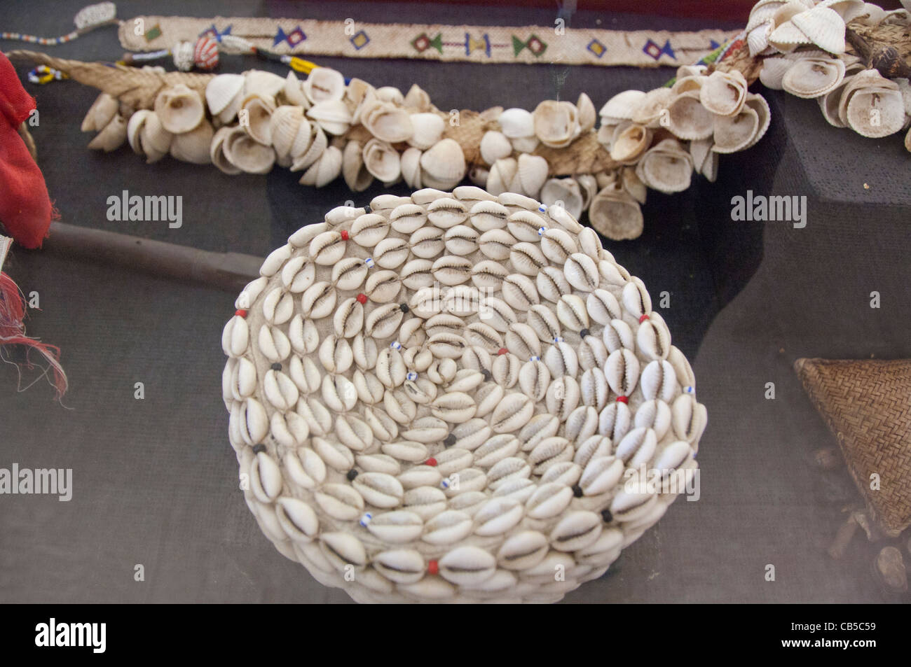 Africa, Mozambique. Capital city of Maputo, Museum of Natural History. Seashell hat. Stock Photo