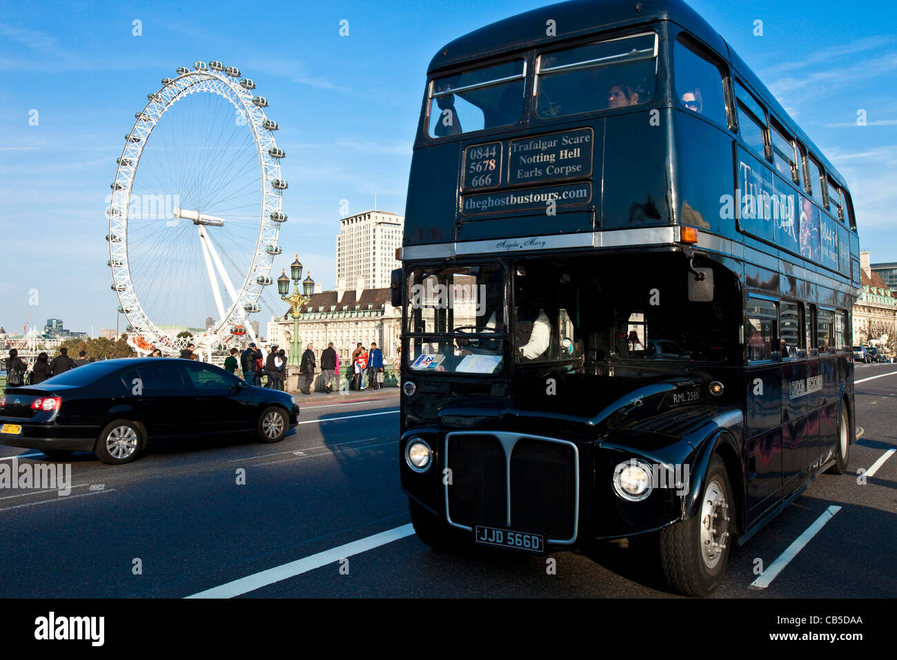 Ghost Bus Tour Bus crossing Westminster Bridge, London, England Stock Photo Alamy