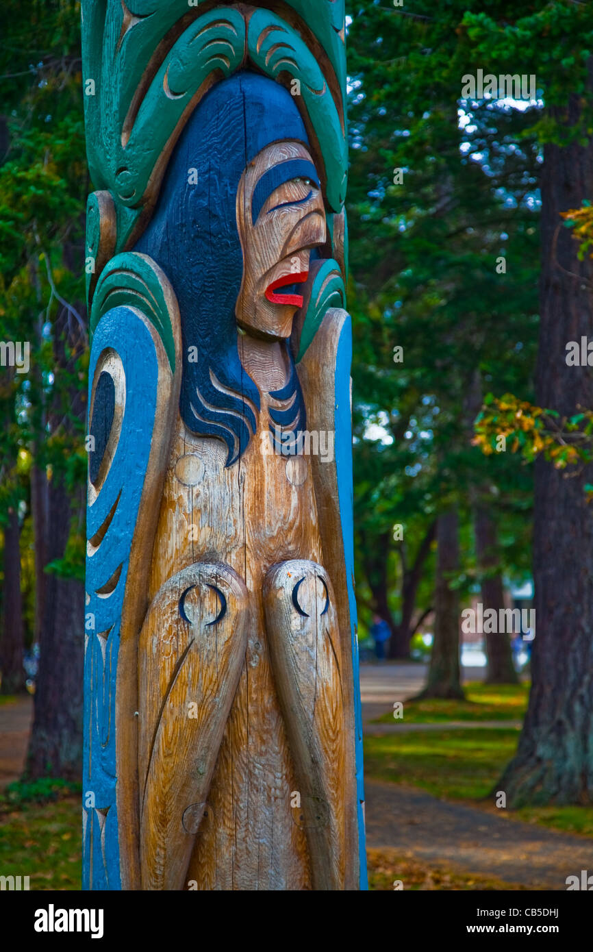 Lower section of a totem pole in Victoria, British Columbia, Canada Stock Photo