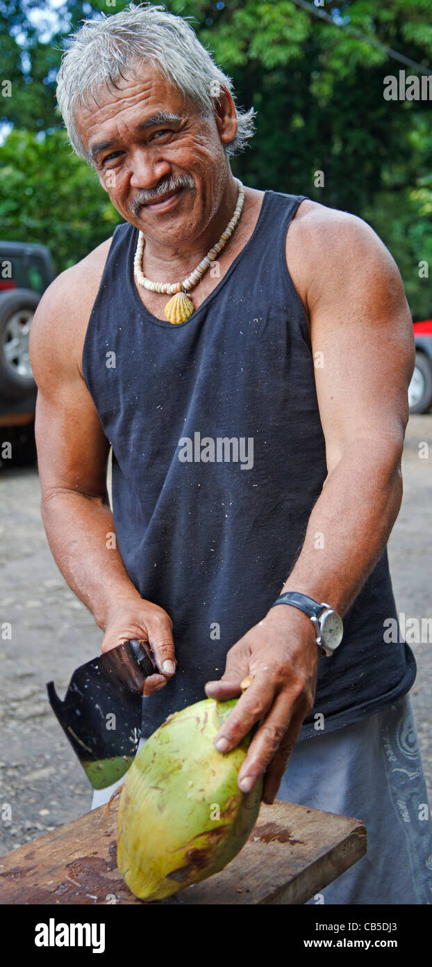 David Kaaumoang sells fresh coconuts to tourists and locals visiting