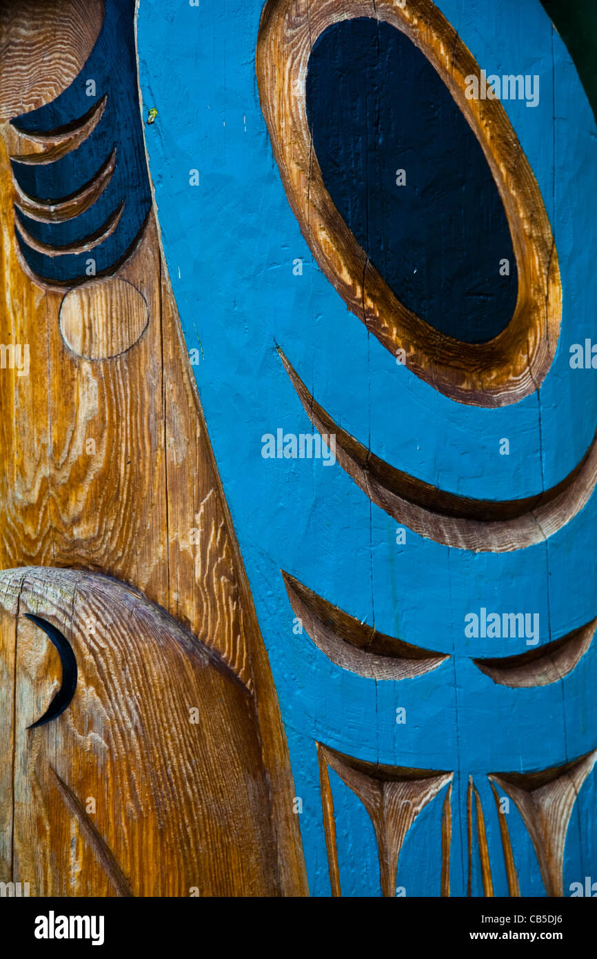 Close-up image of a totem pole carving, Victoria, British Columbia, Canada Stock Photo