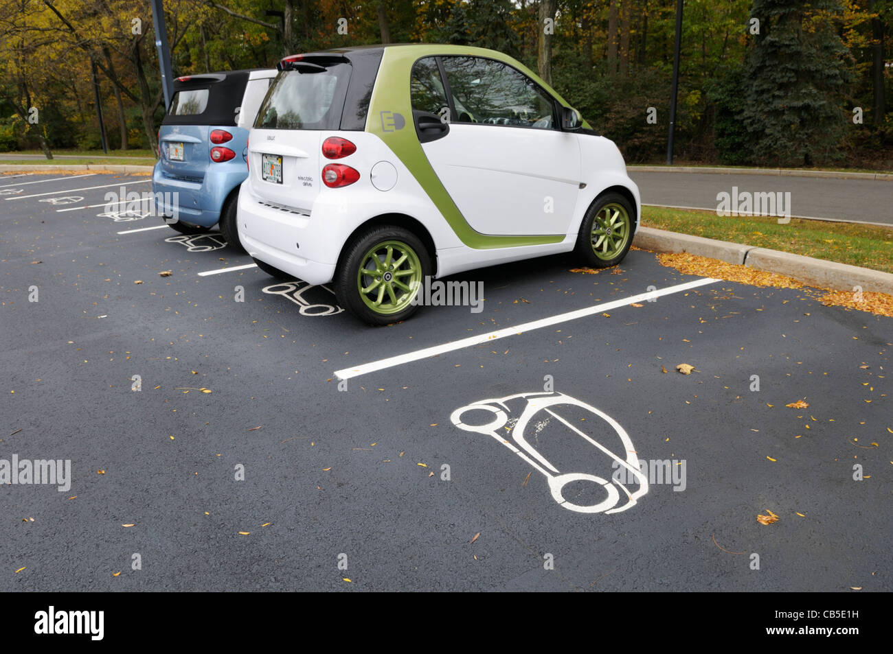 Smart cars in parking spaces dedicated to small cars, northern New