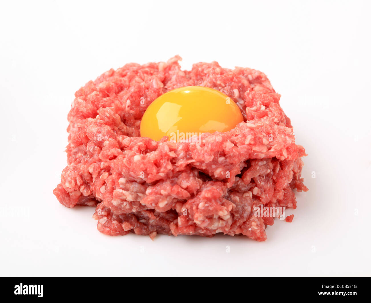 Raw ground meat and egg yolk studio Stock Photo Alamy