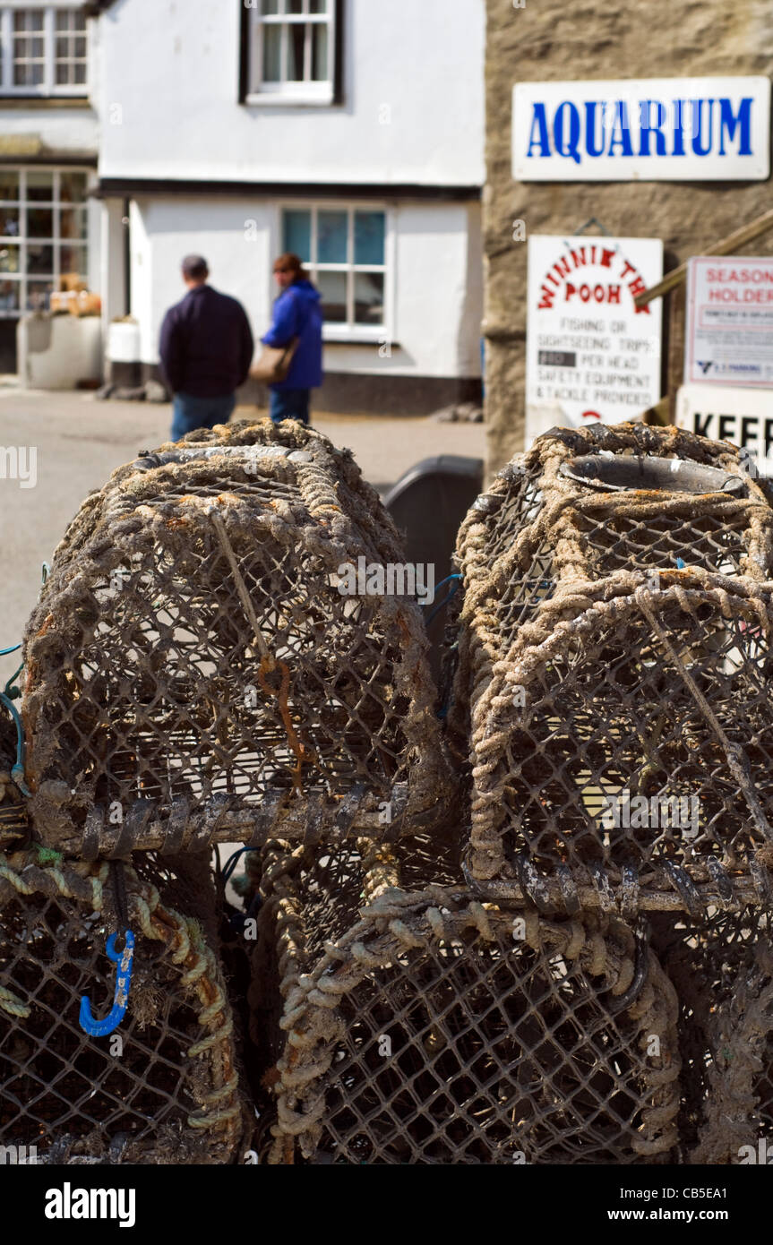 Lobster pots near the harbour at Port Isaac in Cornwall, England, UK