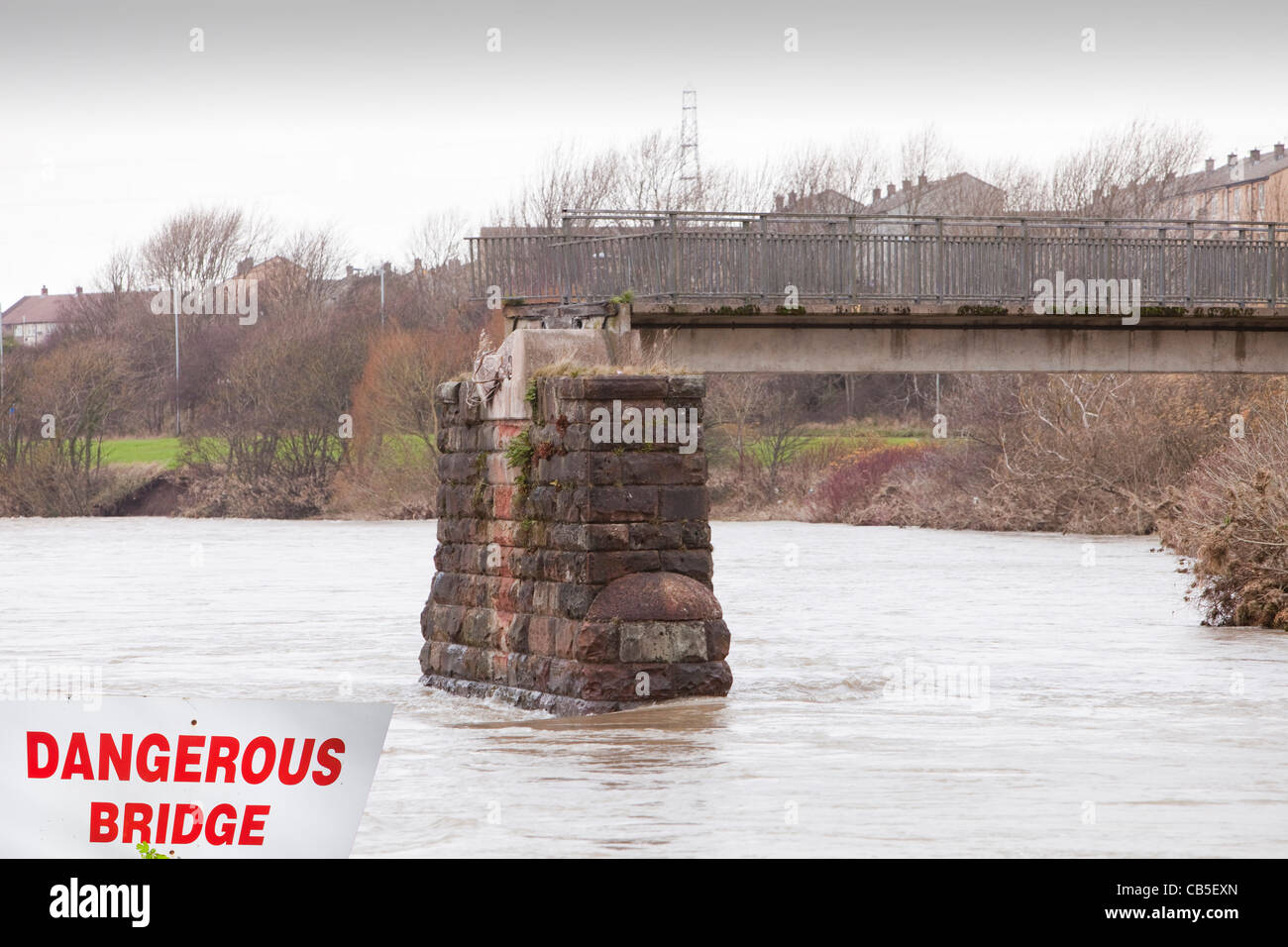 A bridge in Workington damaged by the November 2009 floods, Cumbria, UK Stock Photo