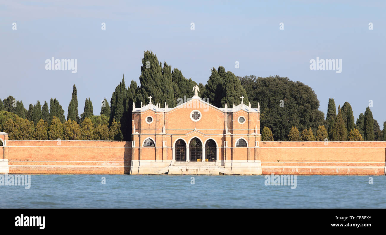 The entrance to Venice's cemetery island, San Michele, where citizens have been buried for more than 150 years. Stock Photo