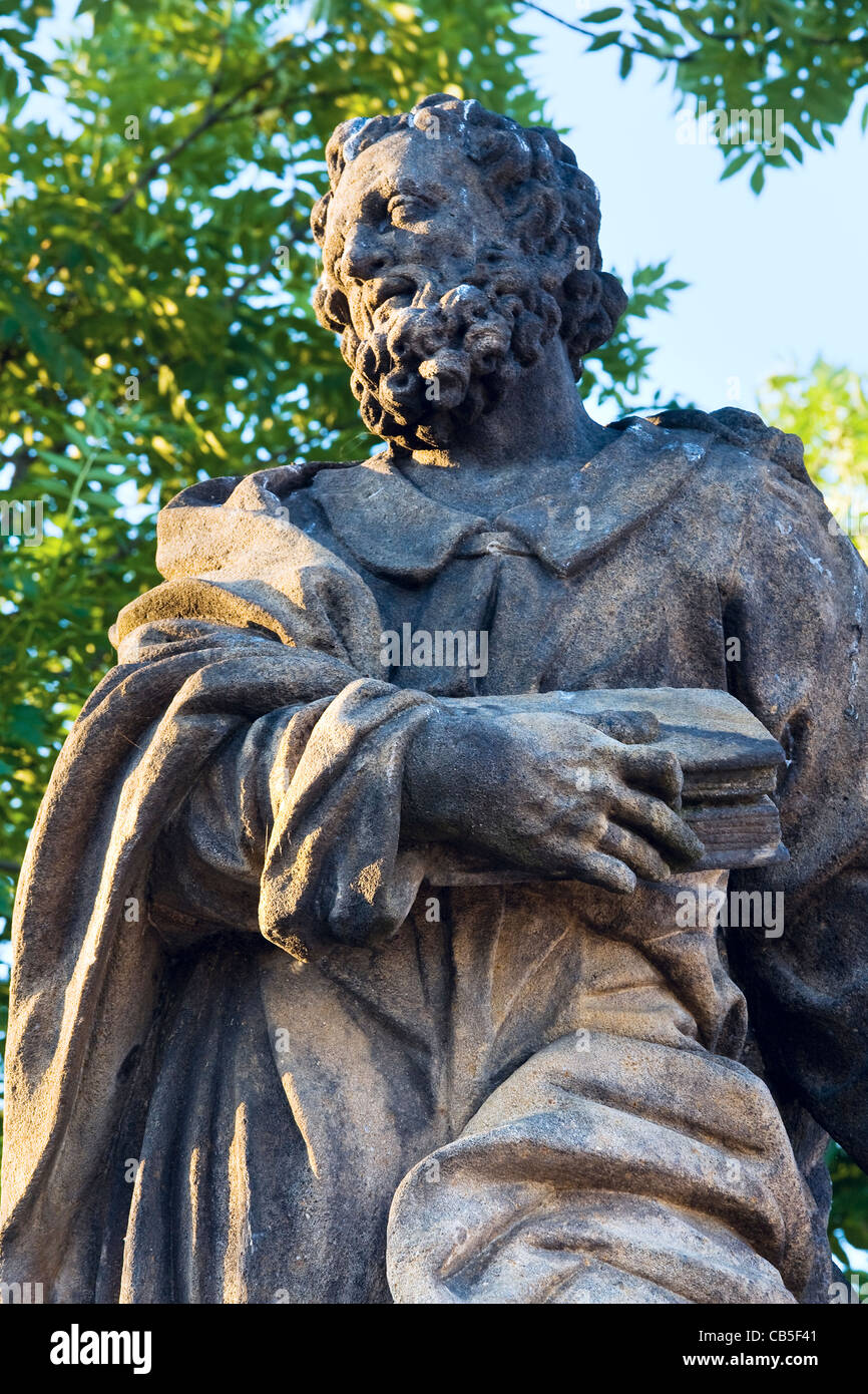 The statue of St. Jude Thaddeus on Charles Bridge (Prague, Czech Republic). sculpted by Jan Oldřich Mayer, 1708. Stock Photo