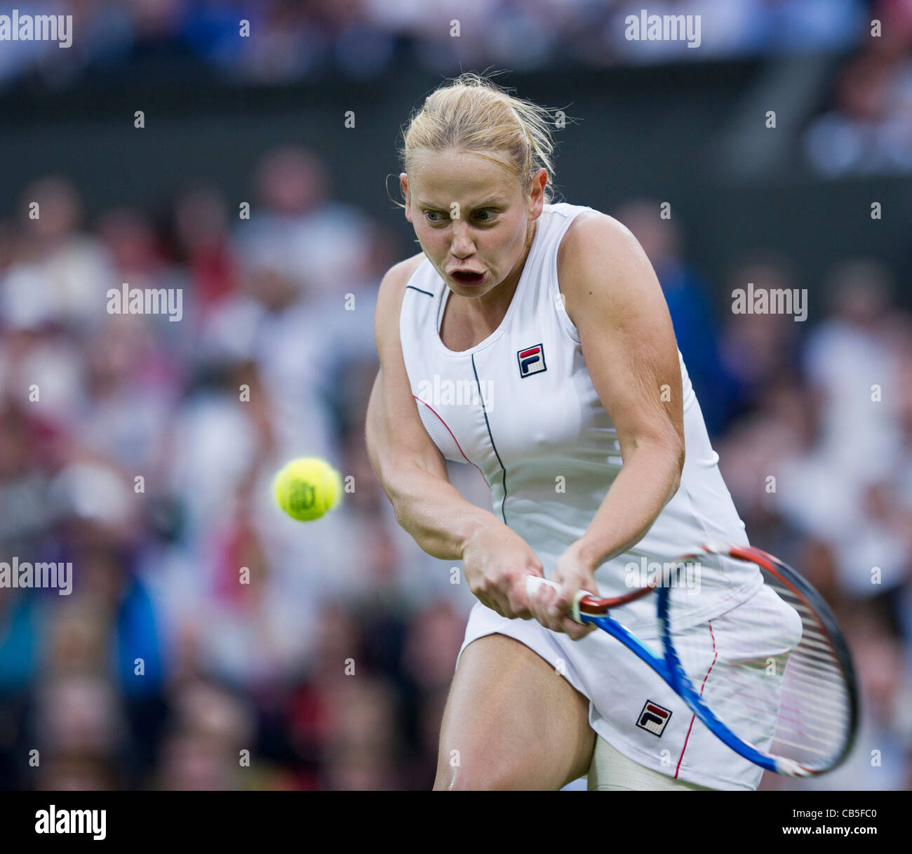 20.06.2011. Francesca Schiavone v Jelena Dokic. Jelena in action. The Wimbledon Tennis Championships. Stock Photo