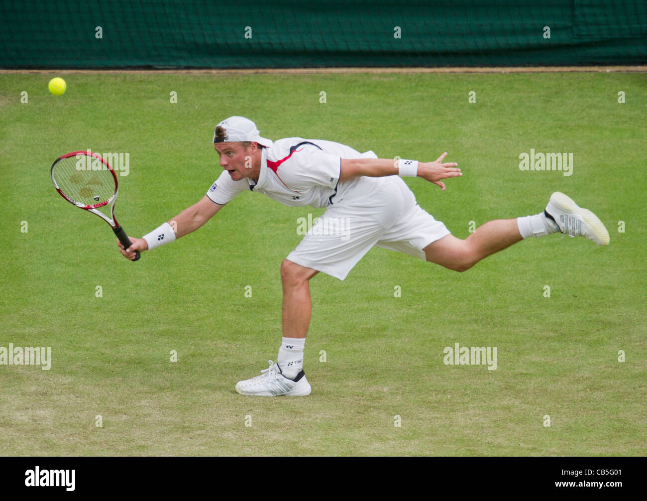 23.06.2011. Robin Soderling  defeats Lleyton Hewitt AUS 67,37,75,64. Lleyton in action. The Wimbledon Tennis Championships. Stock Photo