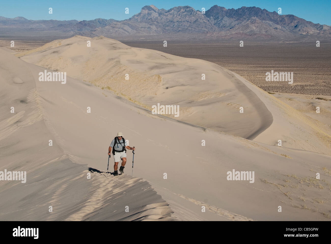 Mike Vining hiking on Kelso Dunes Mojave National Preserve California USA Stock Photo