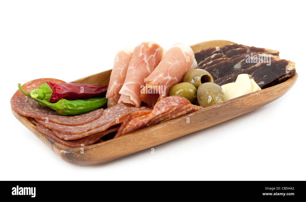 Tapas plate with assorted meats Stock Photo