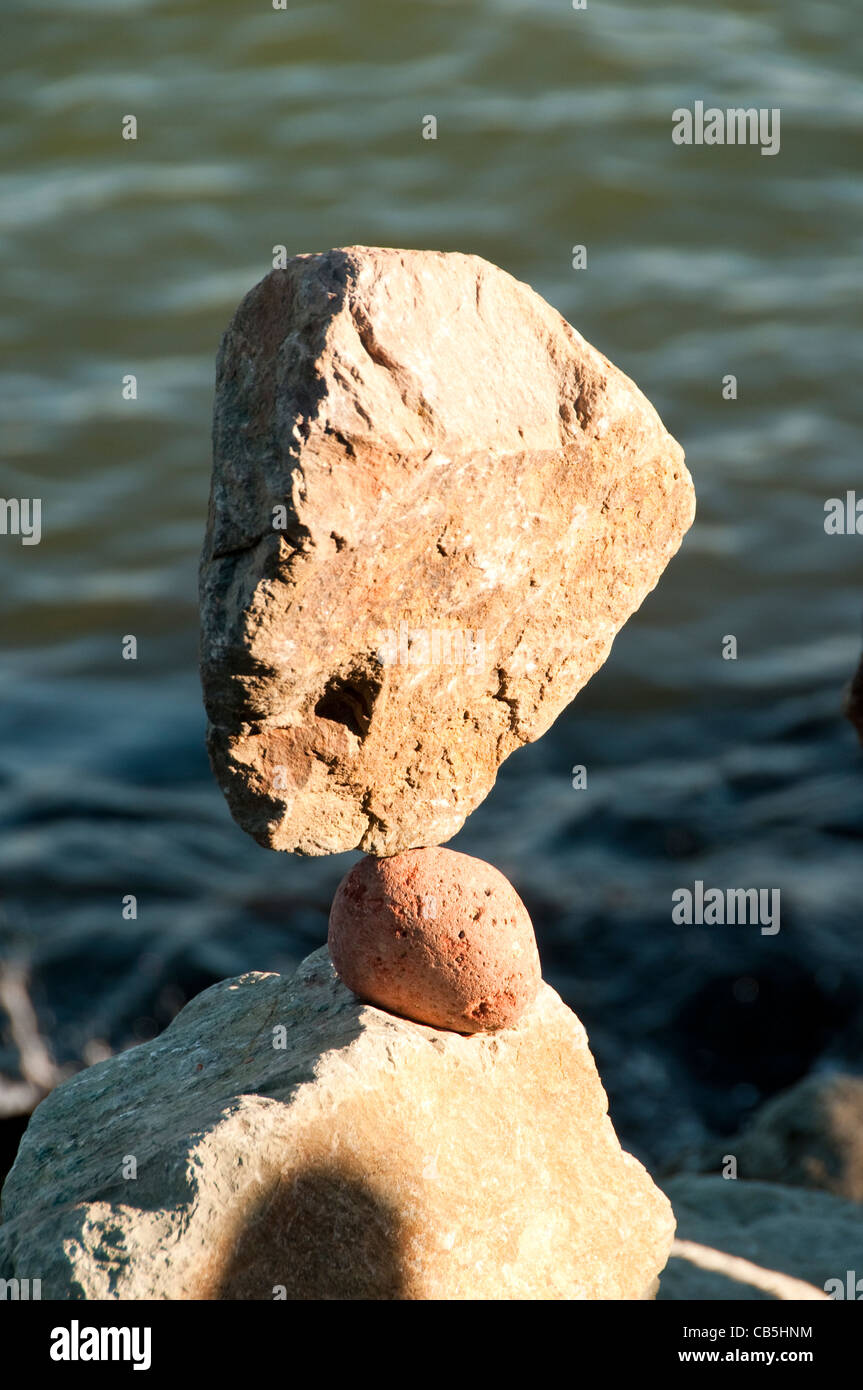 California Sausalito rock balance artist Bill Dan waterfront sculptor Stock Photo