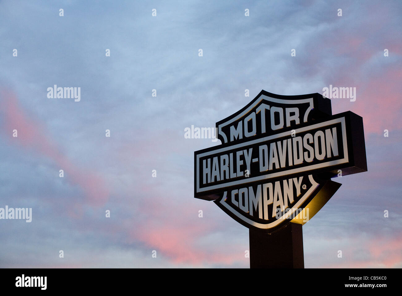 A sign outside of the Harley-Davidson York manufacturing plant.  Stock Photo