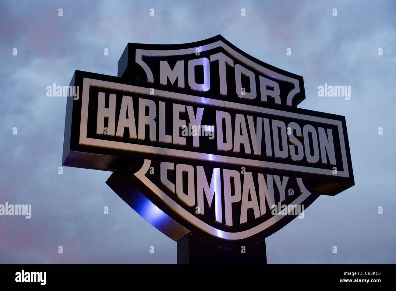 A sign outside of the Harley-Davidson York manufacturing plant.  Stock Photo