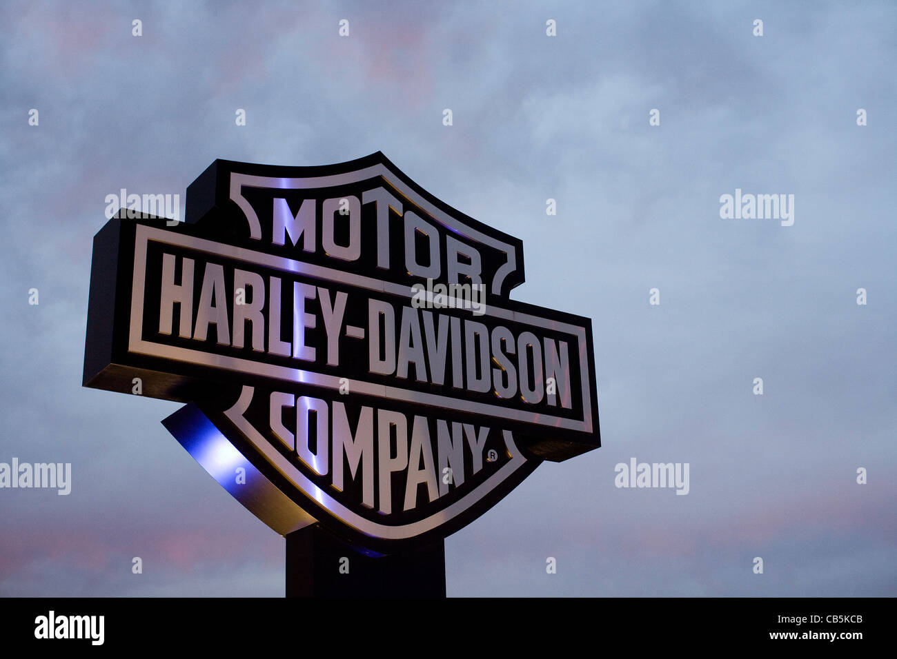 A sign outside of the Harley-Davidson York manufacturing plant.  Stock Photo