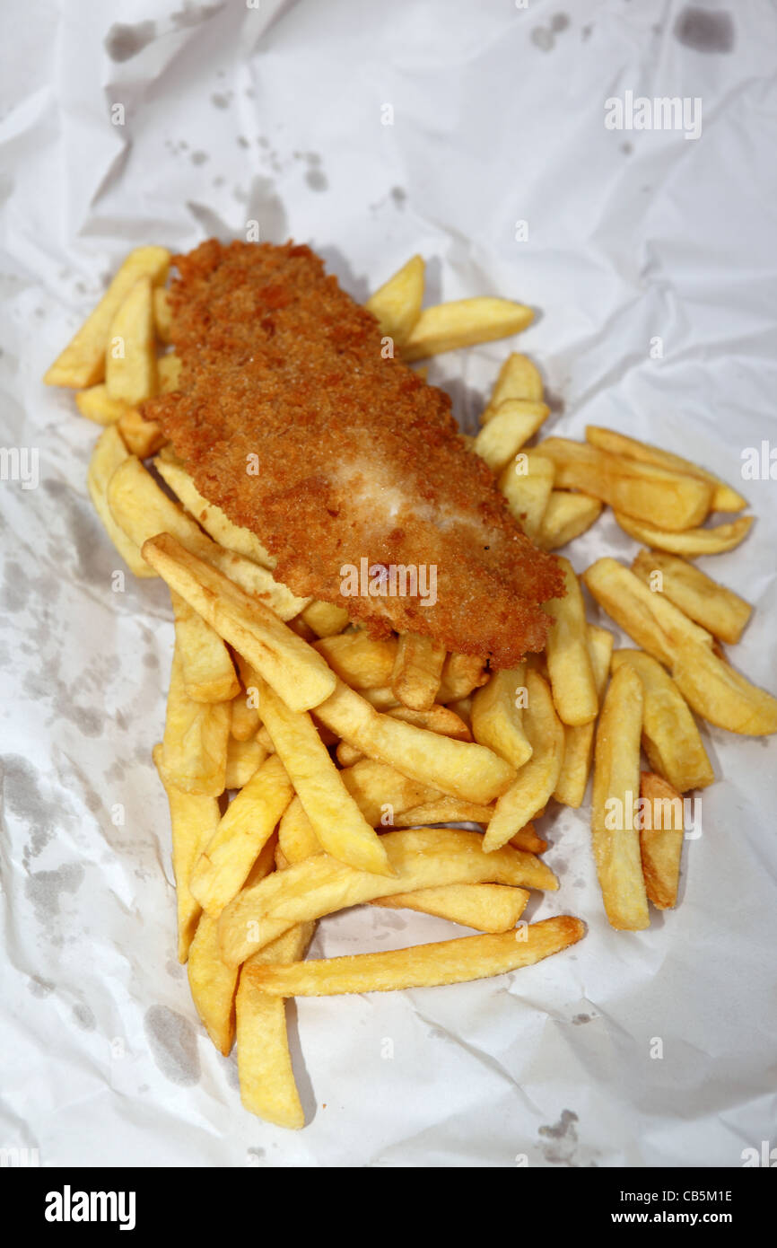 Bread crumbed fish and chips Stock Photo Alamy