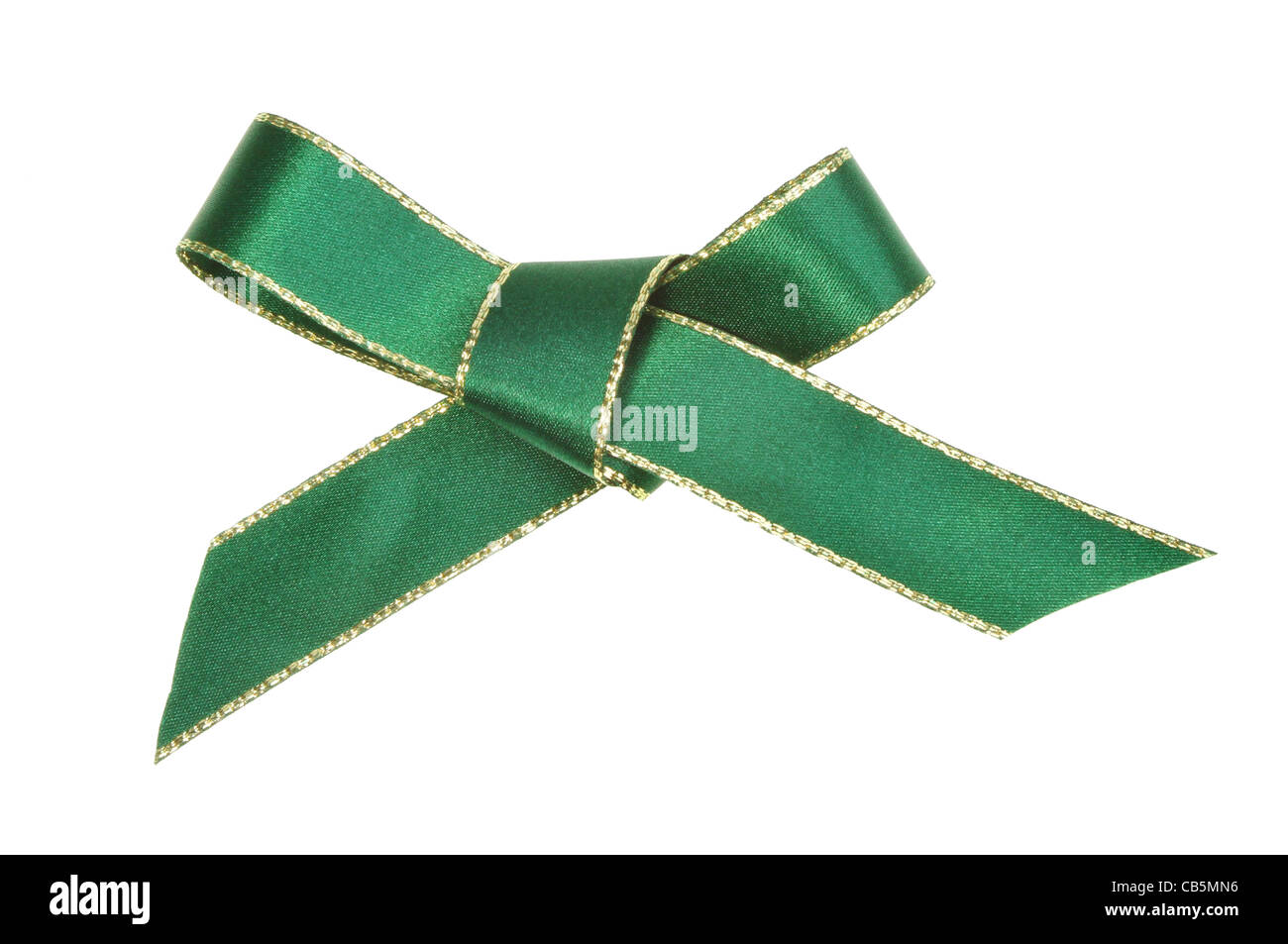 Gold edged green ribbon bow isolated on white Stock Photo
