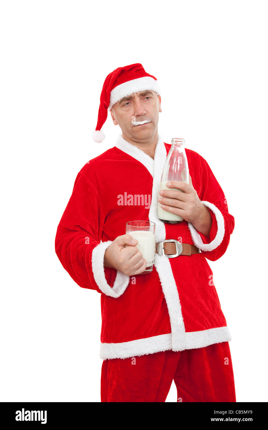 drunken with disguise Santa Claus on white Stock Photo