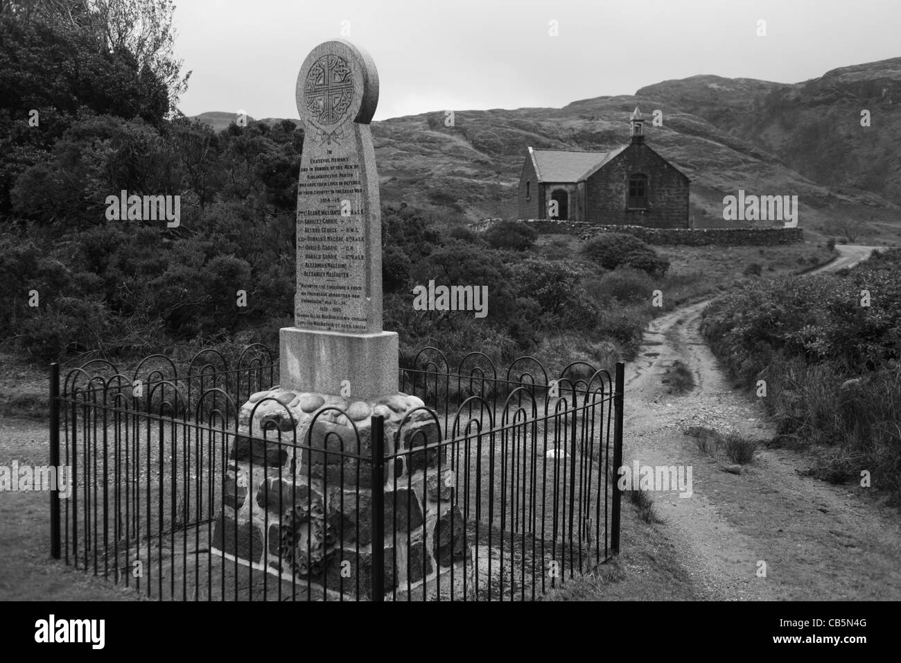 First world war memorial to those killed in the parish of Kinlochspelve, Isle of Mull, Scotland. Stock Photo