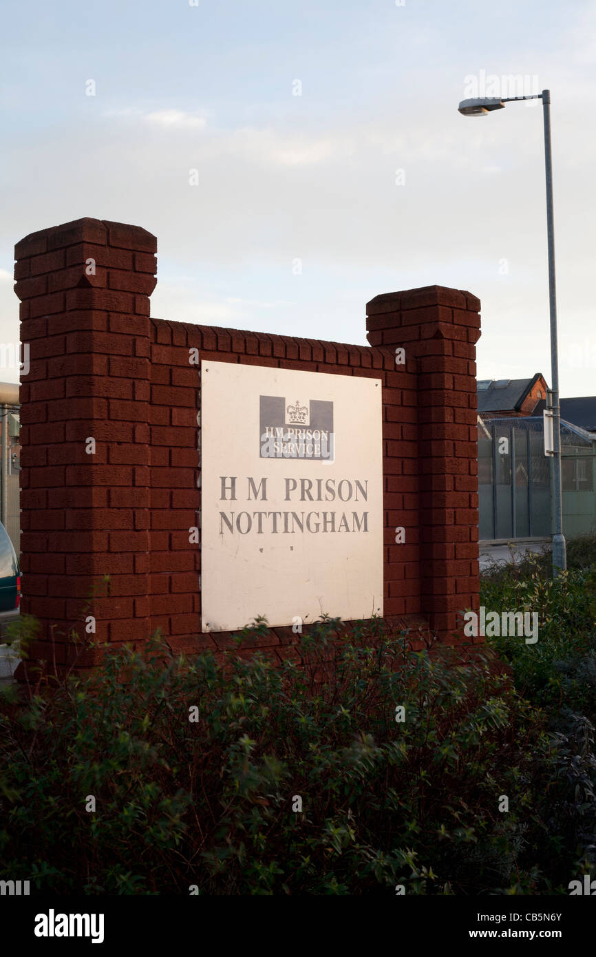 Sign at front gate H M Prison Nottingham UK Stock Photo