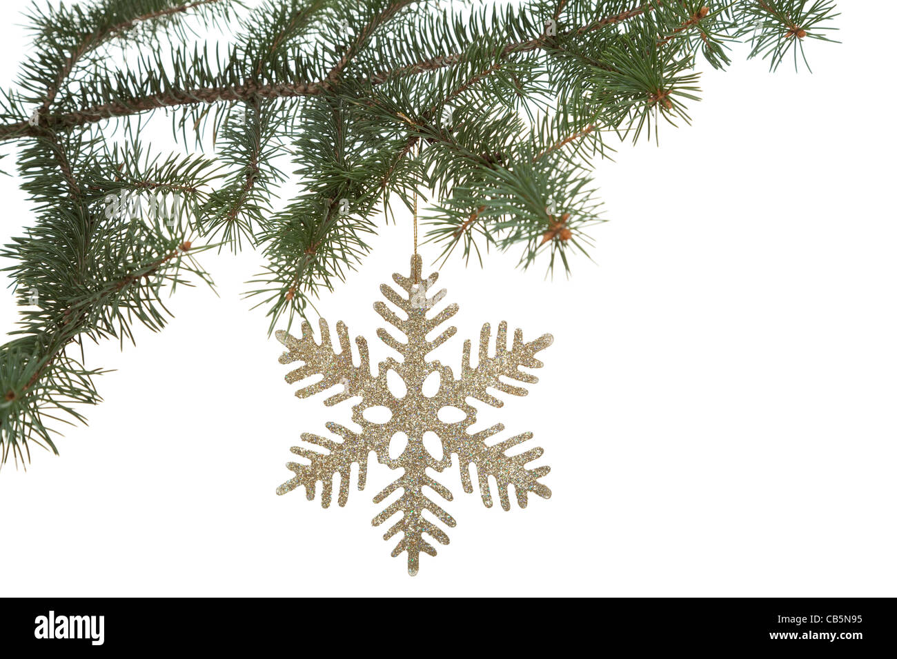 Christmas tree with gold star on white background Stock Photo - Alamy
