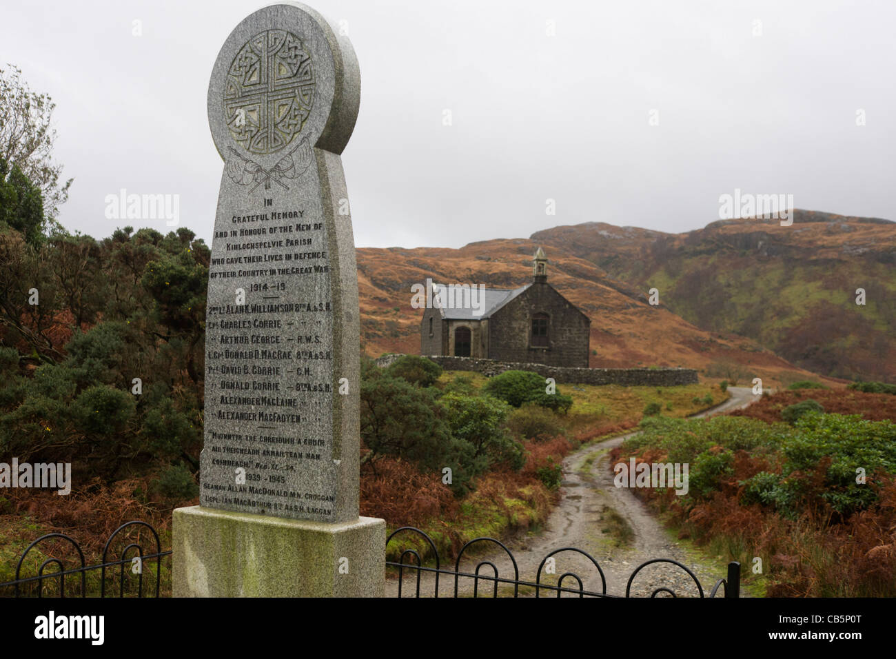 First world war memorial to those killed in the parish of Kinlochspelve, Isle of Mull, Scotland. Stock Photo