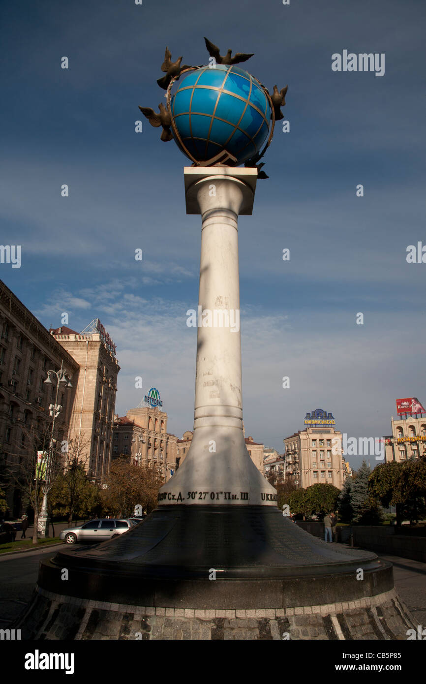 The Peace Around the Globe statue on Maidan Nezalezhnosti or Independence Square Kiev Ukraine Stock Photo