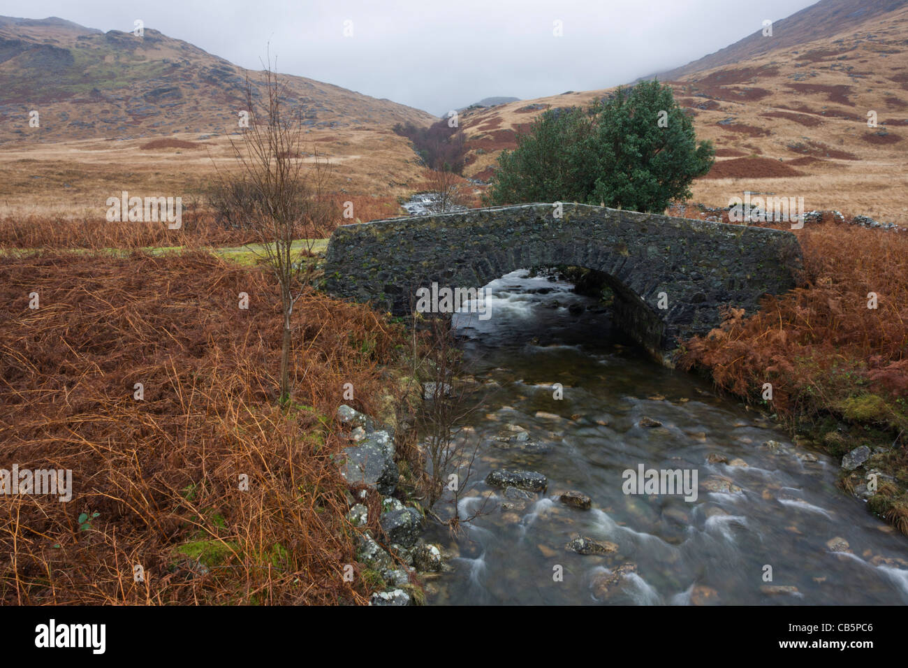 Stone bridge over Coladoir River on Glen More, Isle of Mull, Scotland. Stock Photo