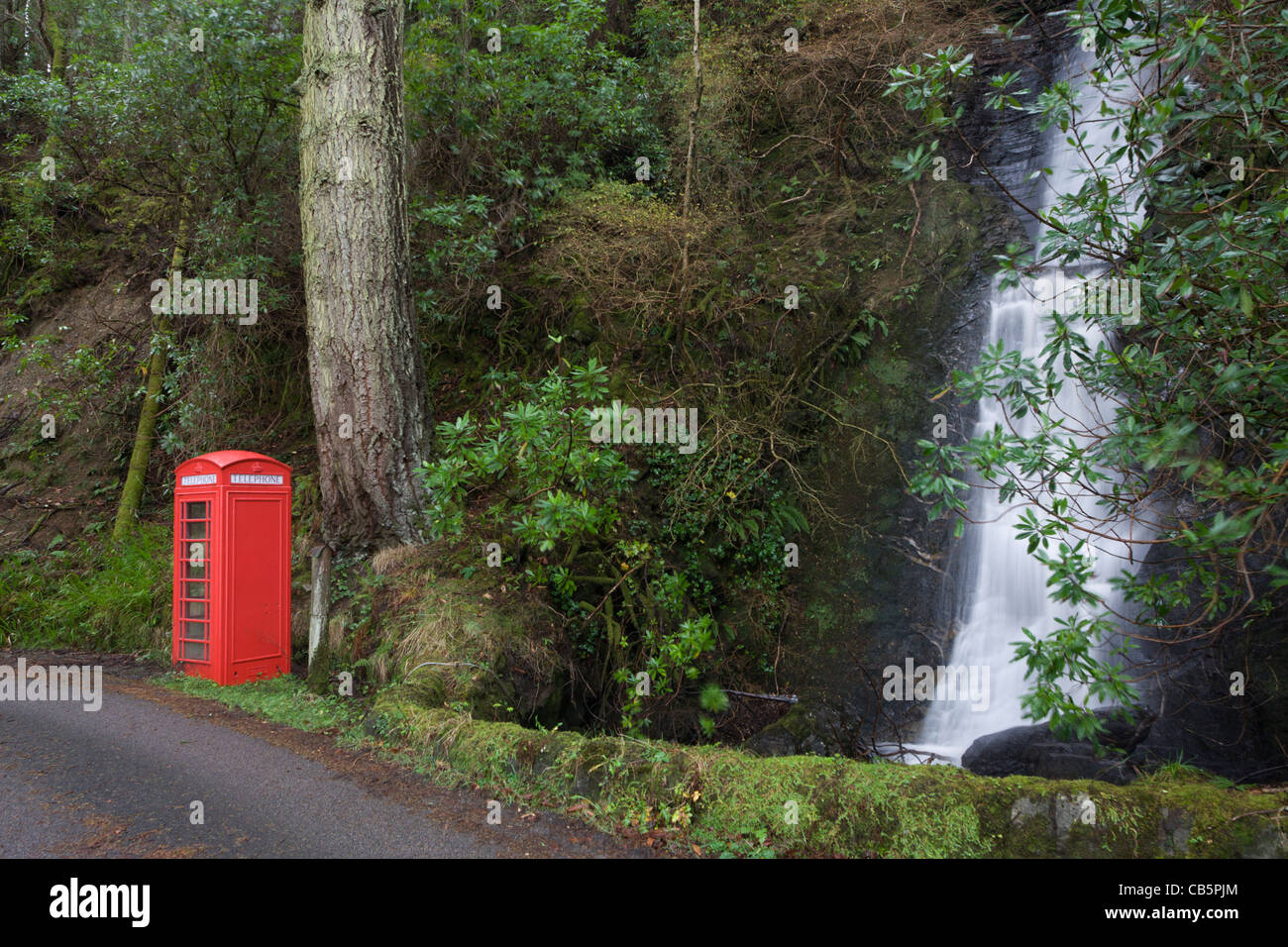 Phone box featured in movie 'I know where I'm Going' at Carsaig Bay, Isle of Mull, Scotland. Stock Photo