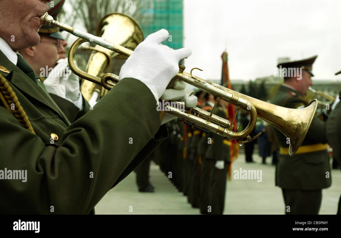 Samara, Russia,brass band on Victory Day Stock Photo
