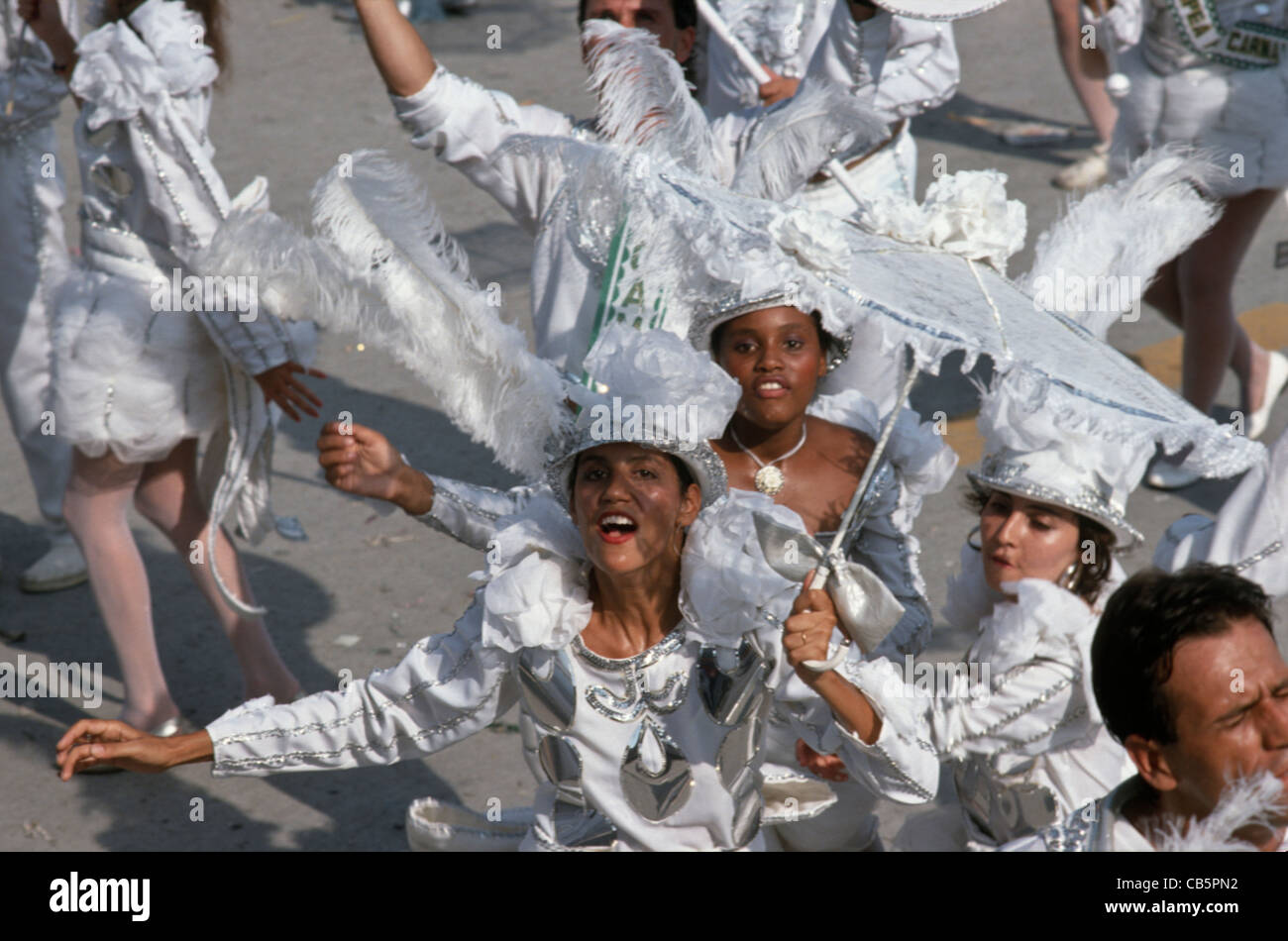 Rio de Janeiro, Brazil. Samba dancers in white and silver costumes ...