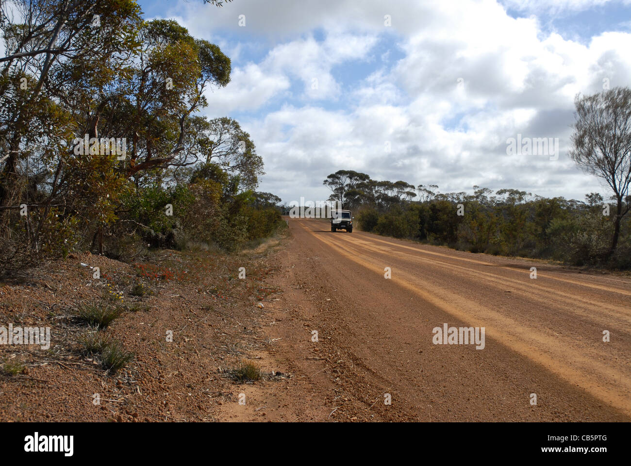4WD vehicle on red dirt track, outback Western Australia, Australia Stock Photo