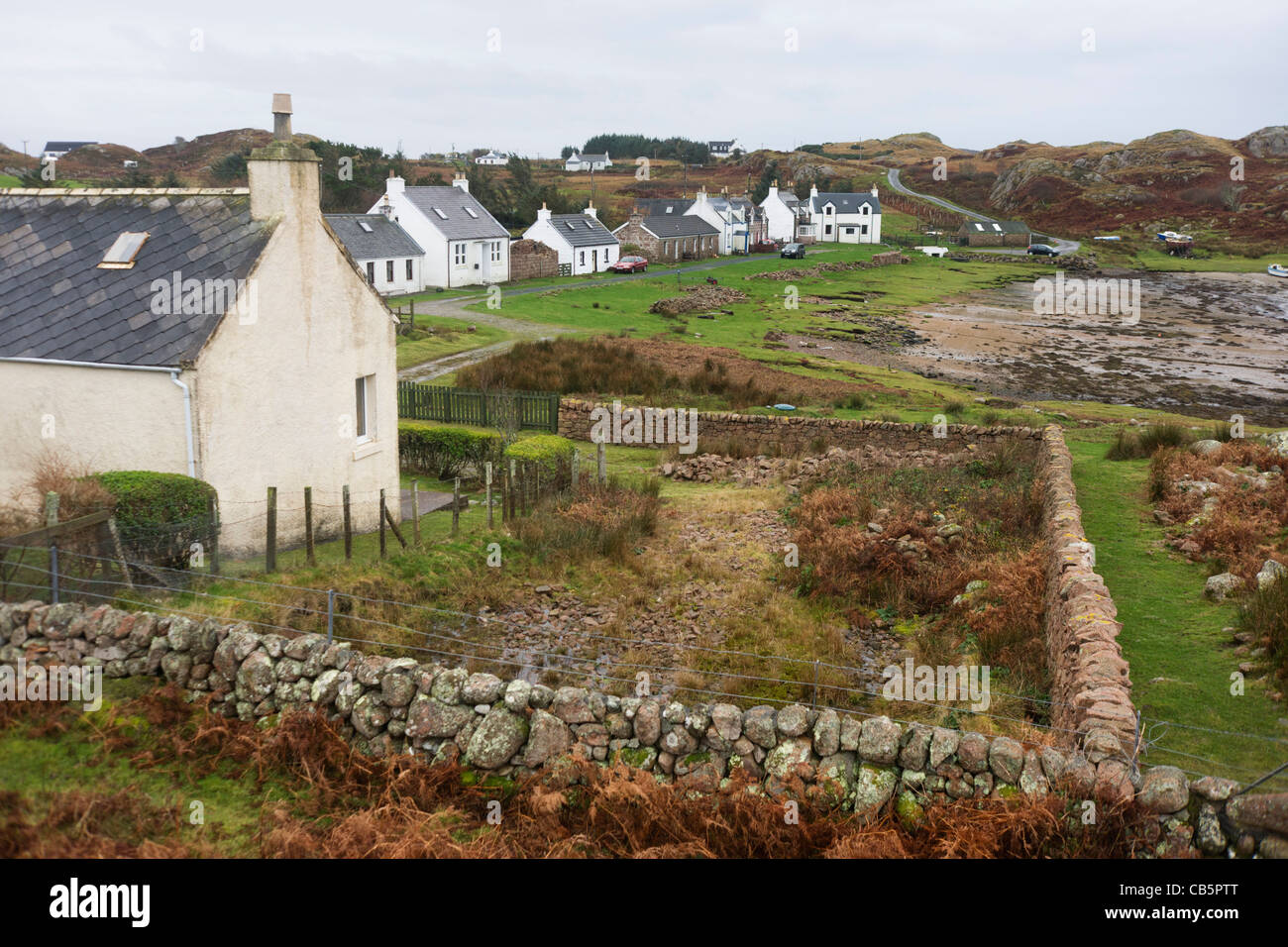 Cottages and homes in remote bay at Kintra, Isle of Mull, Scotland