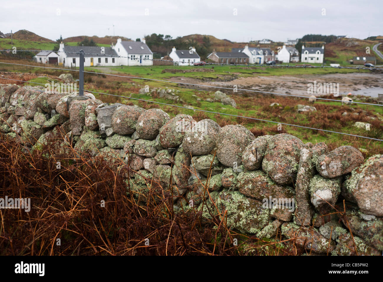 Cottages and homes in remote bay at Kintra, Isle of Mull, Scotland