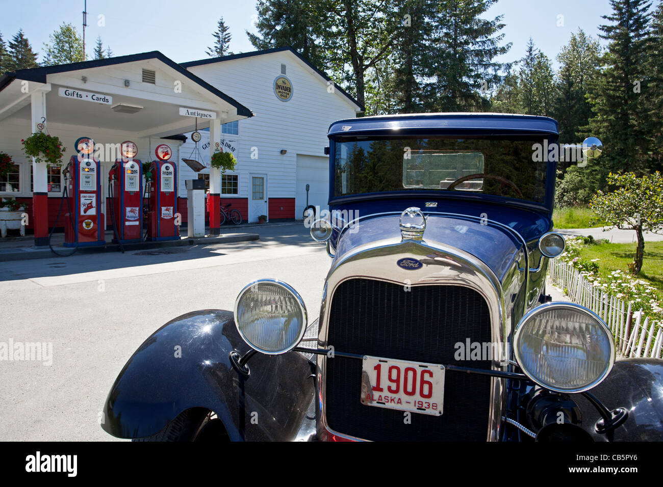 Old Ford truck. Gustavus petrol station. Alaska. USA Stock Photo