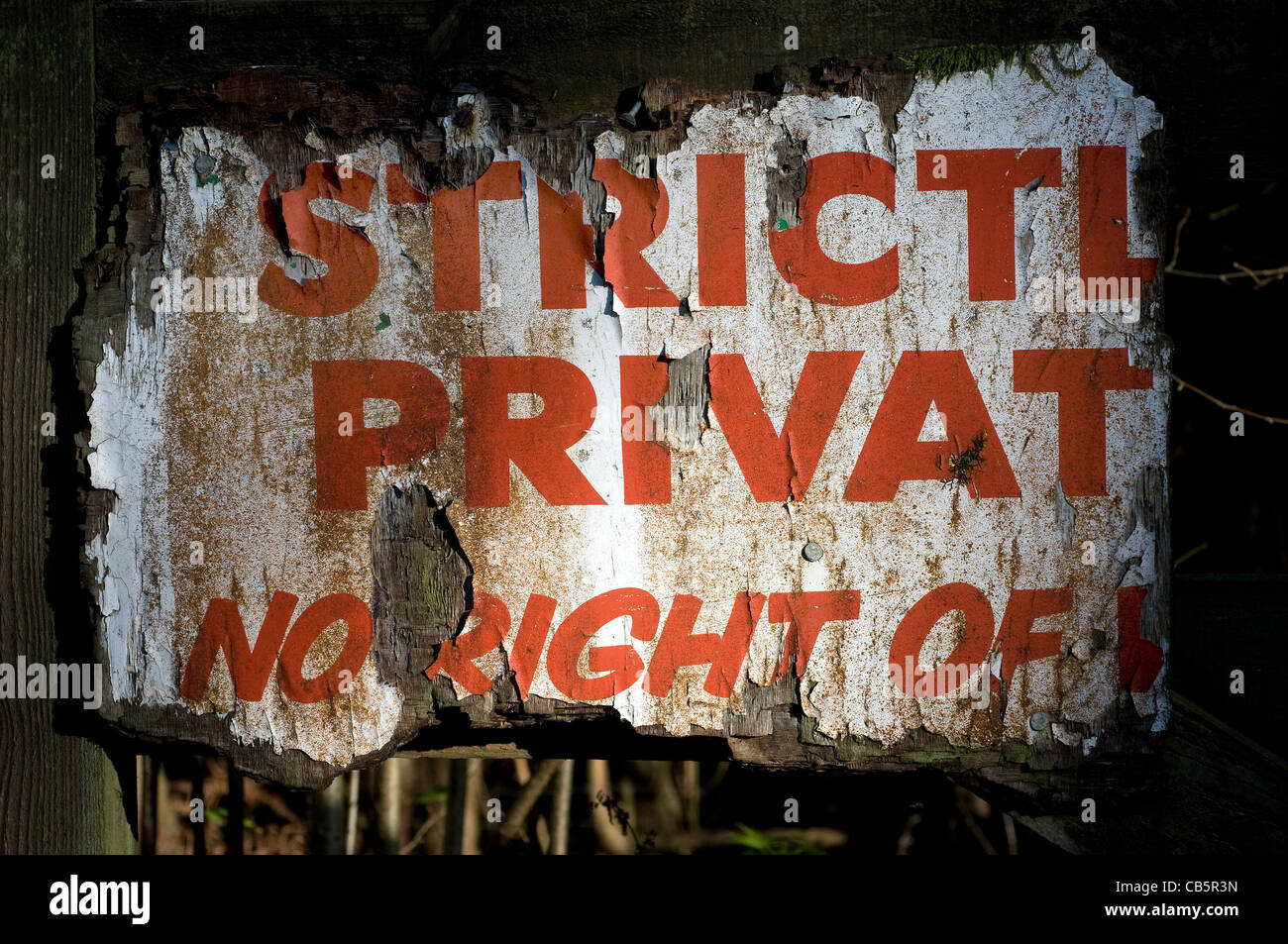 old strictly private no right of way sign,entry, exclusive, gold, isolated, no, privacy, private, red, security, sign, strictly, Stock Photo