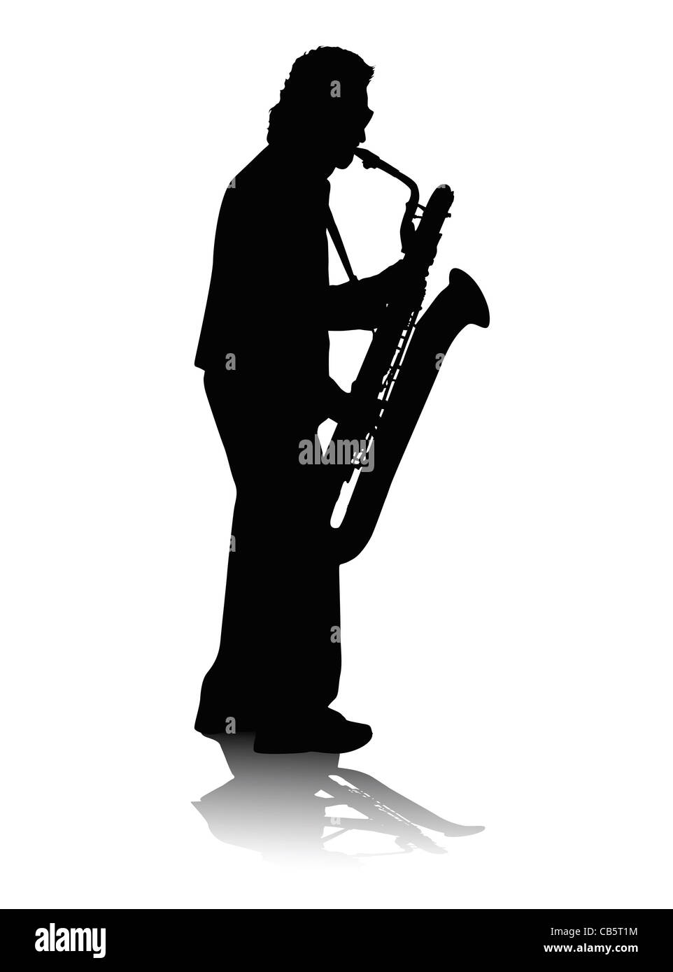 jazz improvisation on sax, isolated man on white background Stock Photo