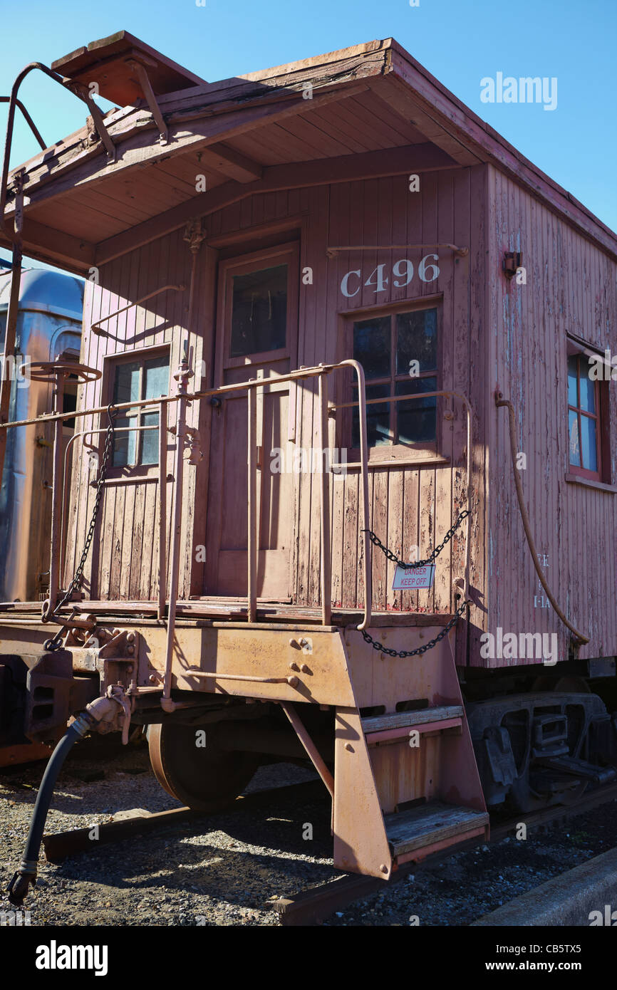 A B&O caboose on display outside at the B&O Railroad Museum, Baltimore, Maryland. Stock Photo