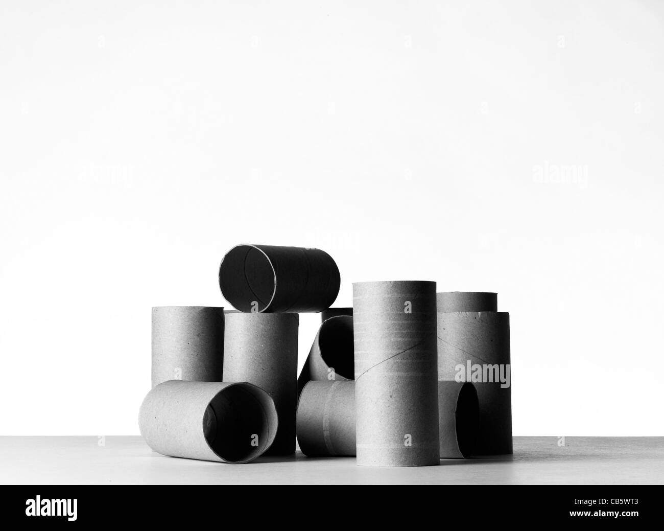 a gathering of cardboard tube of used toilet roll made into a still