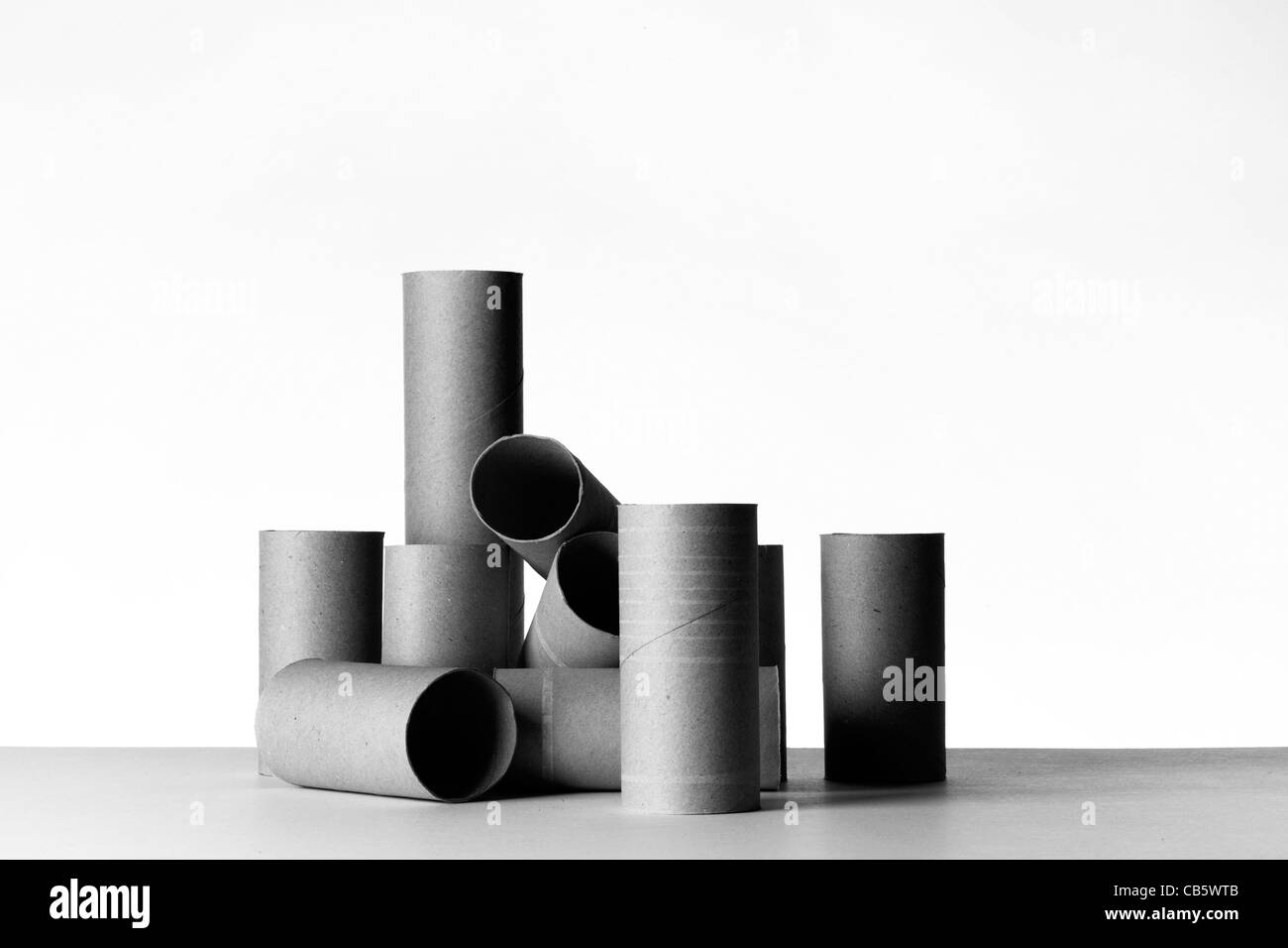 a gathering of cardboard tube of used toilet roll made into a still