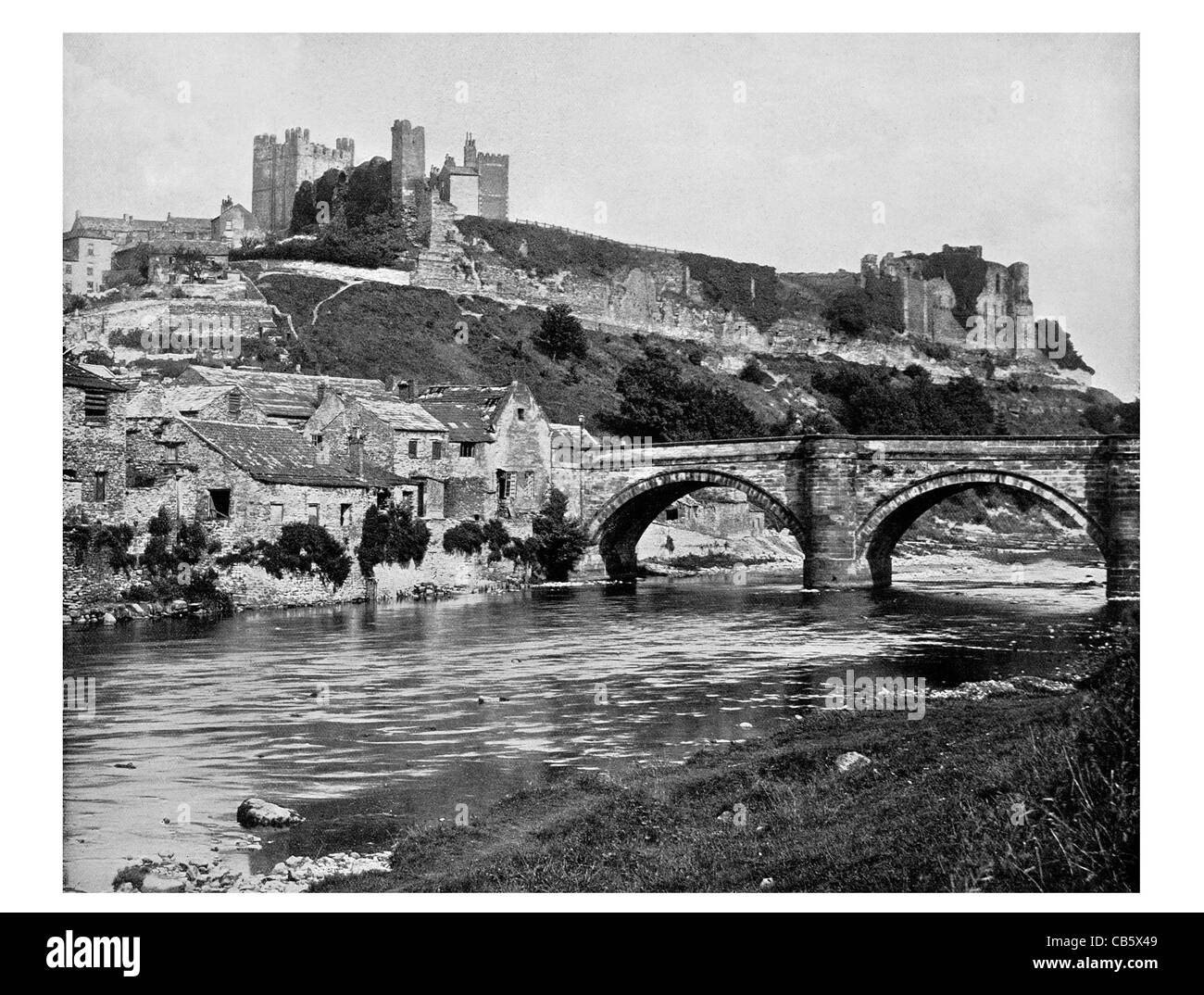 Richmond Castle Yorkshire England River Swale Norman Conquest Saxon barbican barrack bridge Stock Photo
