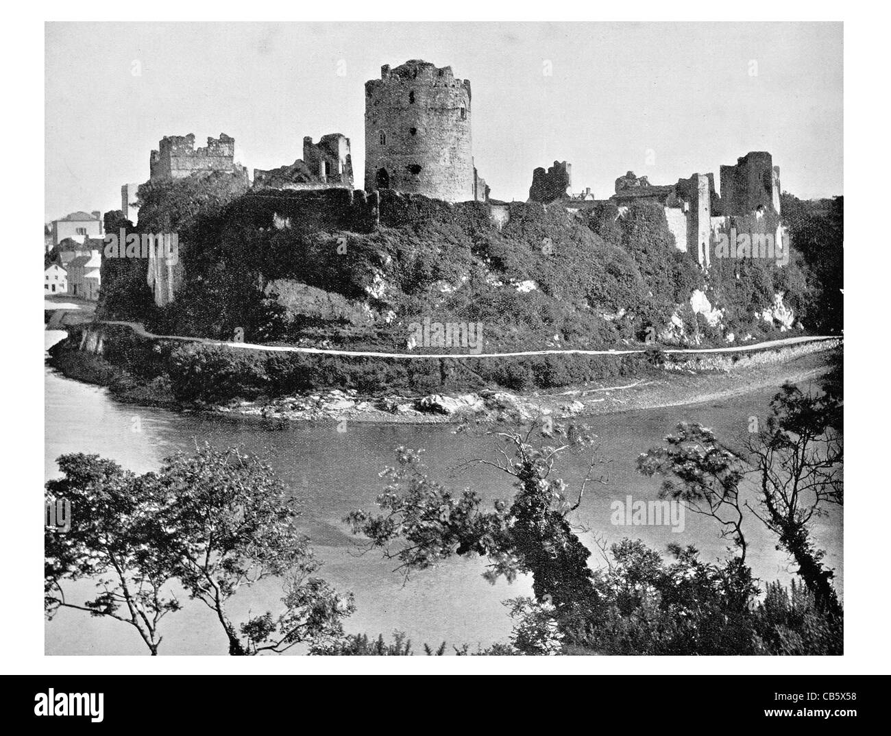 Pembroke Castle medieval Wales River Cleddau Norman style barbican round towers Stock Photo