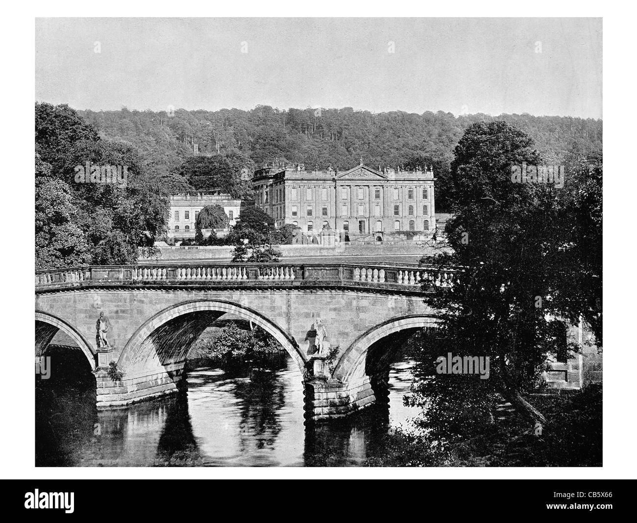 Chatsworth House bridge stately home Derbyshire England  Duke Devonshire Cavendish River Derwent neoclassical Stock Photo